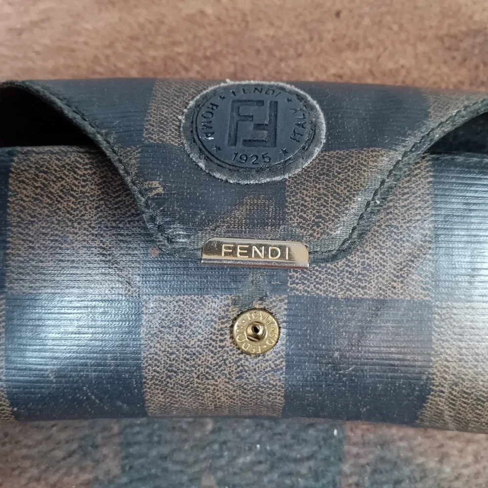 Fendi Signature Check Pattern Hard Case Eyeglasses Sunglass Holder Brown Black